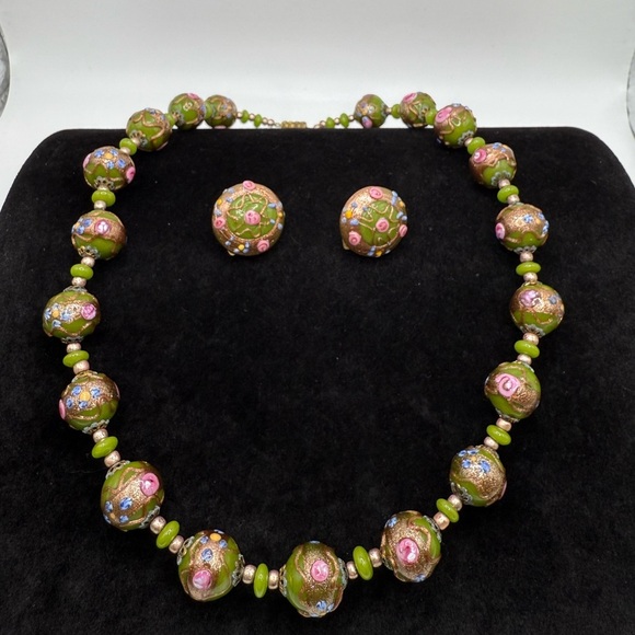 Vtg Venetian Italian Glass Bead Necklace Earring Set - Picture 1 of 5